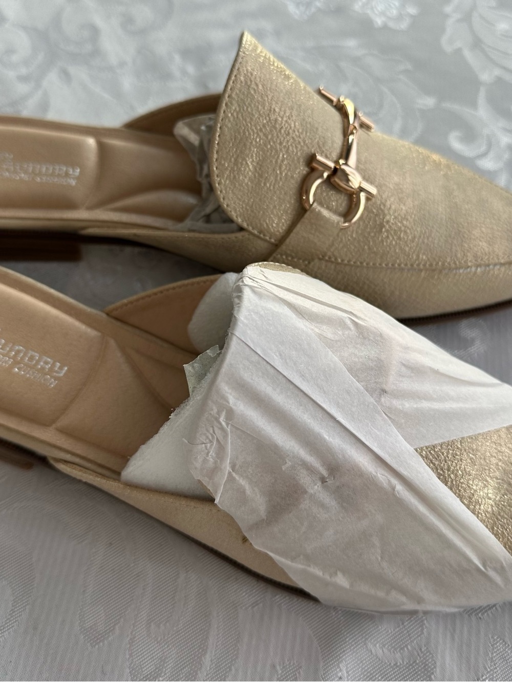CL by Laundry Gold Metallic Slip-On Mules with Horsebit Detail